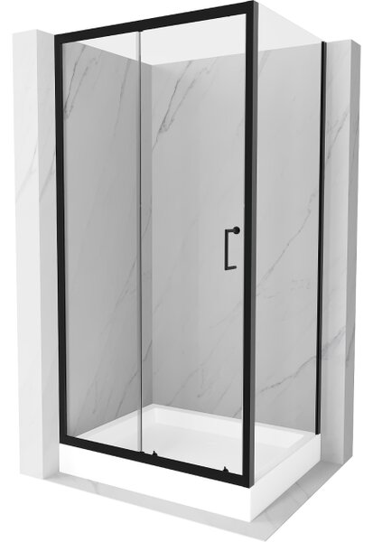 Mexen Apia συρόμενη καμπίνα ντους 120 x 90 cm, διάφανη, μαύρη + ντουζιέρα Rio