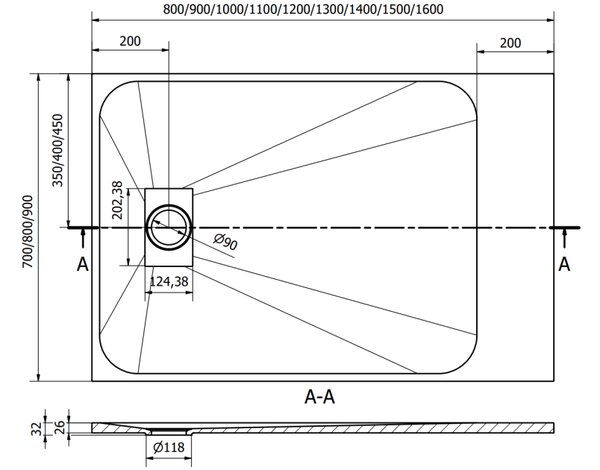 Mexen Hugo ορθογώνιος δίσκος ντους SMC 100 x 90 cm, μαύρος - 42709010