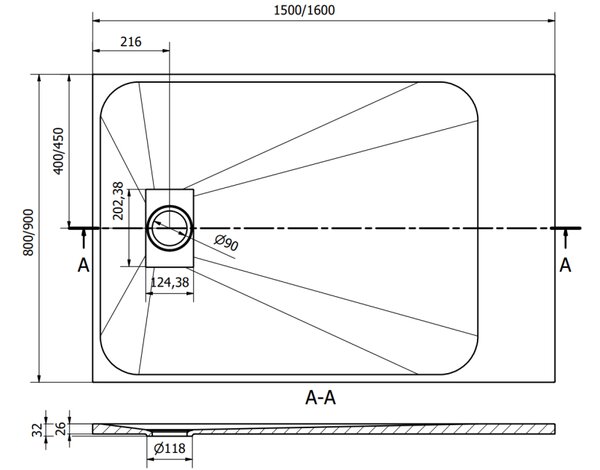 Mexen Hugo ορθογώνιος δίσκος ντους SMC 150 x 90 εκ., λευκός - 42109015