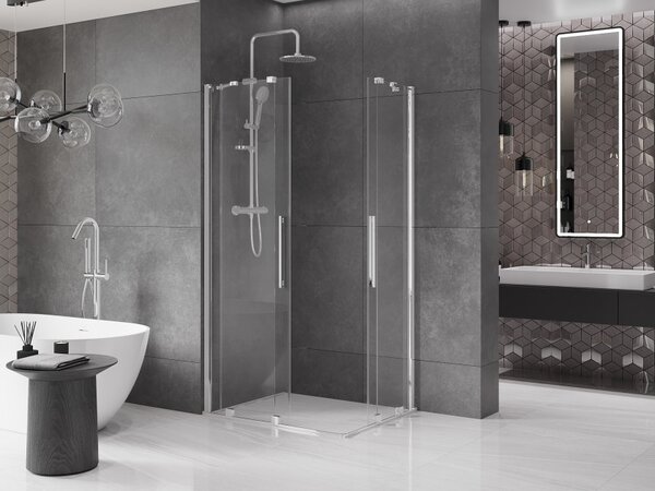 Mexen Velar Δίδυμη καμπίνα ντους συρόμενη 90 x 80 cm, διαφανής, χρώμιο