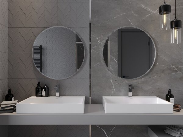 Mexen Loft στρογγυλός καθρέφτης μπάνιου 70 cm, πλαίσιο inox - 9850-070-070-000-10