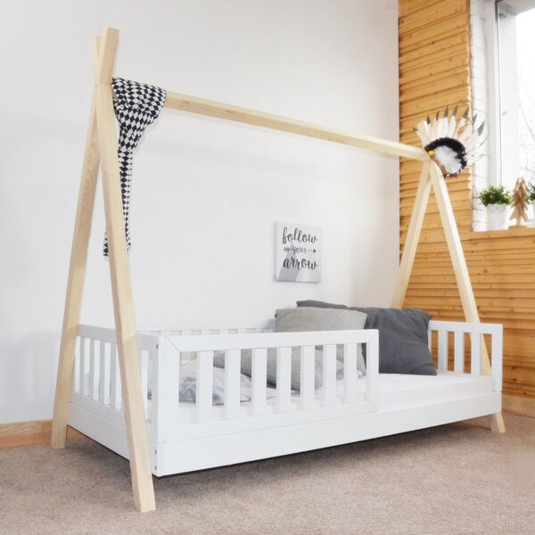 Κρεβάτι Παιδικό Montessori Tipi με Κάγκελα 29cm White & Natural 100×190cm Luletto(Δώρο 10% έκπτωση στο