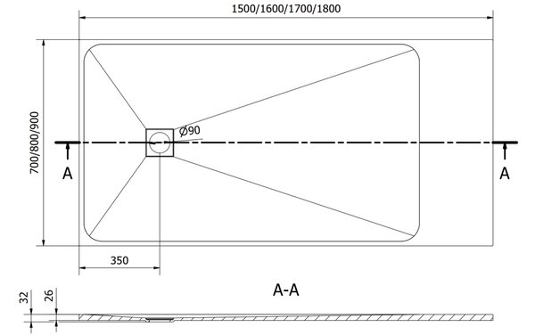 Mexen Bert ορθογώνιος δίσκος ντους SMC 160 x 80 cm, λευκός - 4K108016