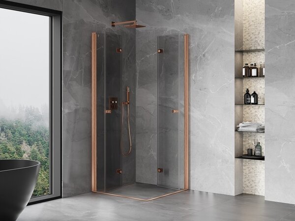 Mexen Mist-F Διπλή πτυσσόμενη καμπίνα ντους 80 x 80 cm, διάφανη, βουρτσισμένος