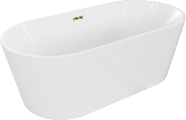 Mexen Luna μπανιέρα ελεύθερη τοποθέτηση 140 x 75 cm, λευκή, υπερχείλιση χρυσή