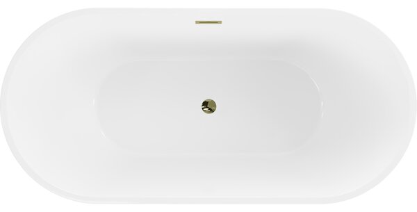 Mexen Luna μπανιέρα ελεύθερη τοποθέτηση 140 x 75 cm, λευκή, υπερχείλιση χρυσή