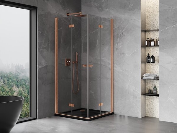 Mexen Mist-F Διπλή πτυσσόμενη καμπίνα ντους 80 x 80 cm, διάφανη, βουρτσισμένος