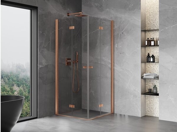 Mexen Mist-F Διπλή πτυσσόμενη καμπίνα ντους 80 x 80 cm, διάφανη, βουρτσισμένος