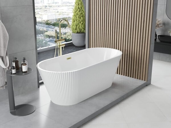 Mexen Yara ελεύθερη όρθια μπανιέρα ραβδωτή 170 x 75 cm, άσπρη, υπερχείλιση σε