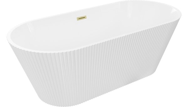Mexen Yara ελεύθερη όρθια μπανιέρα ραβδωτή 170 x 75 cm, άσπρη, υπερχείλιση σε