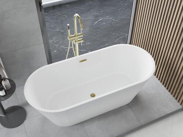 Mexen Yara ελεύθερη όρθια μπανιέρα ραβδωτή 170 x 75 cm, άσπρη, υπερχείλιση σε
