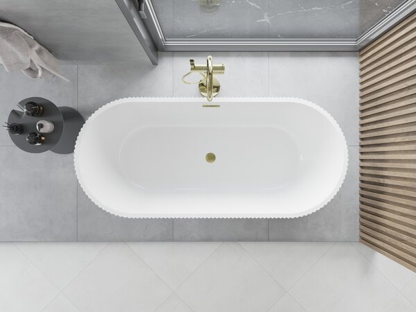 Mexen Yara ελεύθερη όρθια μπανιέρα ραβδωτή 170 x 75 cm, άσπρη, υπερχείλιση σε