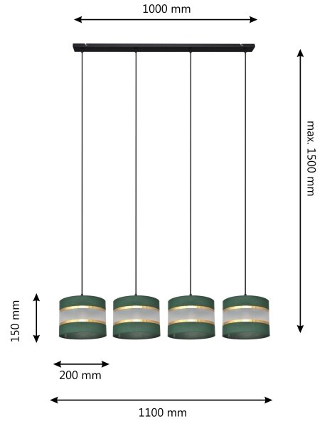 Κρεμαστό φωτιστικό οροφής ράγα HELEN 4xE27/60W/230V πράσινο/χρυσαφί