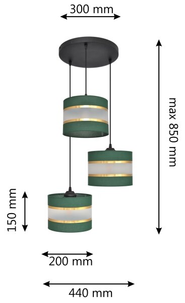 Κρεμαστό φωτιστικό οροφής τρίφωτο HELEN 3xE27/60W/230V πράσινο/χρυσαφί