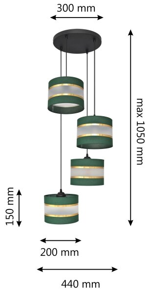 Πολύφωτο με συρματόσχοινο HELEN 4xE27/60W/230V πράσινο/χρυσαφί
