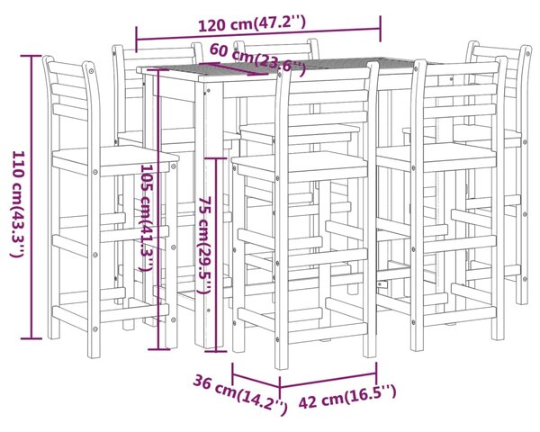 VidaXL Σετ Επίπλων Μπαρ Κήπου 7 Τεμαχίων από Μασίφ Ξύλο Ακακίας
