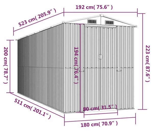 VidaXL Αποθήκη Κήπου Πράσινη 192x523x223 εκ. Γαλβανισμένο Ατσάλι