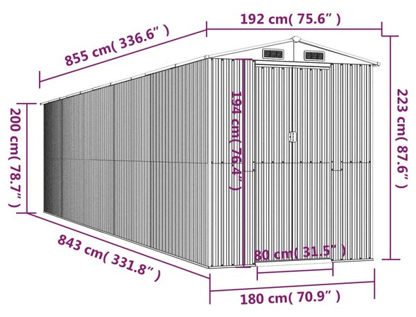 VidaXL Αποθήκη Κήπου Πράσινη 192x855x223 εκ. Γαλβανισμένο Ατσάλι