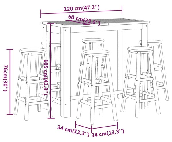 VidaXL Σετ Επίπλων Μπαρ Κήπου 7 Τεμαχίων από Μασίφ Ξύλο Ακακίας