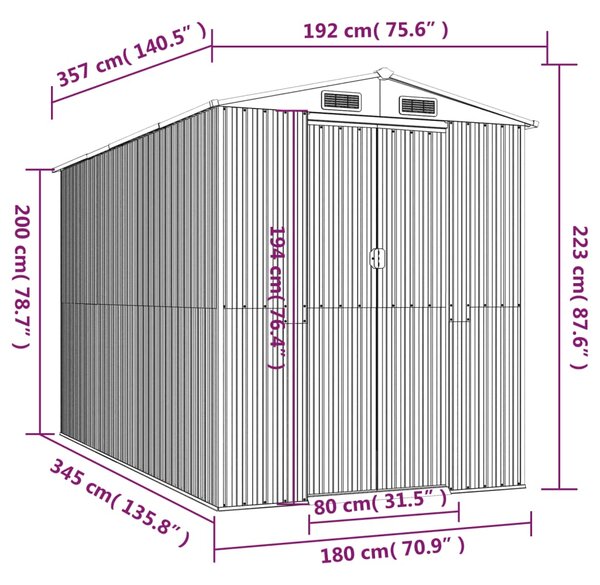 VidaXL Αποθήκη Κήπου Ανοιχτό καφέ 192x357x223 εκ. Γαλβανισμένο Ατσάλι