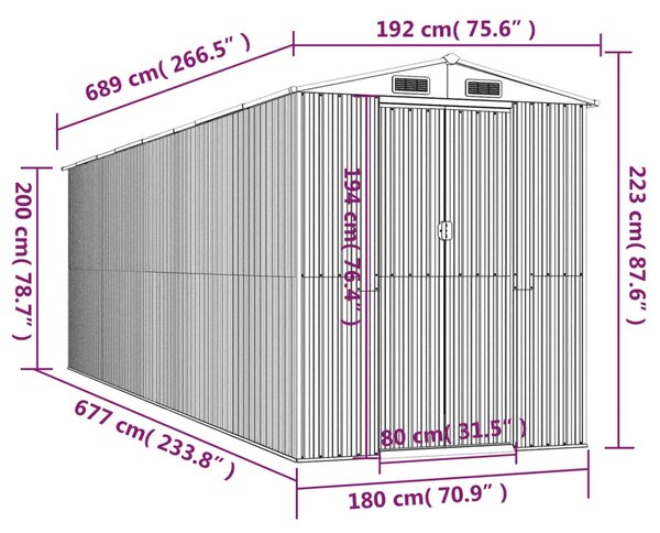 VidaXL Αποθήκη Κήπου Πράσινη 192x689x223 εκ. Γαλβανισμένο Ατσάλι