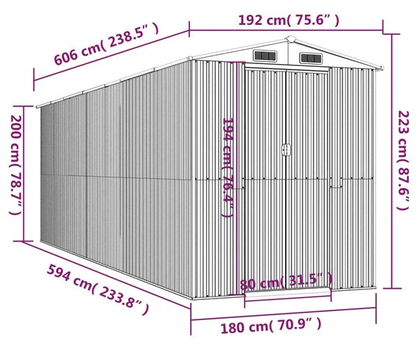 VidaXL Αποθήκη Κήπου Ανοιχτό καφέ 192x606x223 εκ. Γαλβανισμένο Ατσάλι