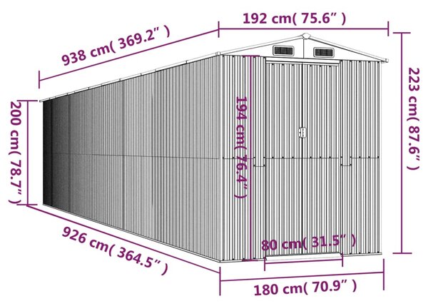 VidaXL Αποθήκη Κήπου Πράσινη 192x938x223 εκ. Γαλβανισμένο Ατσάλι