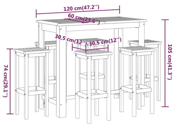 VidaXL Σετ Επίπλων Μπαρ Κήπου 7 Τεμαχίων από Μασίφ Ξύλο Ακακίας