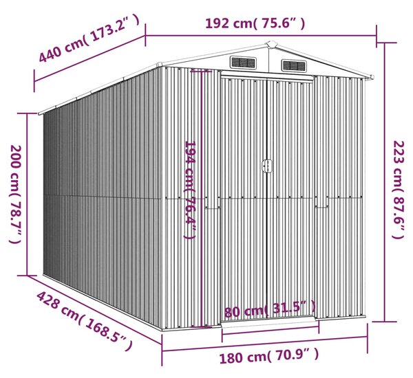 VidaXL Αποθήκη Κήπου Ανοιχτό καφέ 192x440x223 εκ. Γαλβανισμένο Ατσάλι