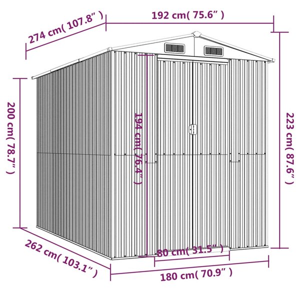 VidaXL Αποθήκη Κήπου Πράσινη 192x274x223 εκ. Γαλβανισμένο Ατσάλι