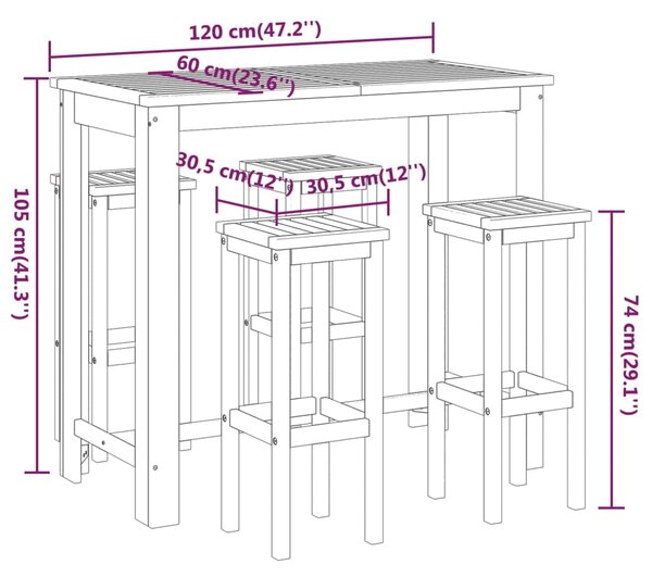 VidaXL Σετ Επίπλων Μπαρ Κήπου 5 Τεμαχίων από Μασίφ Ξύλο Ακακίας