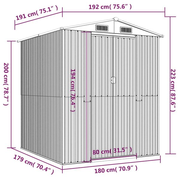 VidaXL Αποθήκη Κήπου Ανοιχτό καφέ 192x191x223 εκ. Γαλβανισμένο Ατσάλι