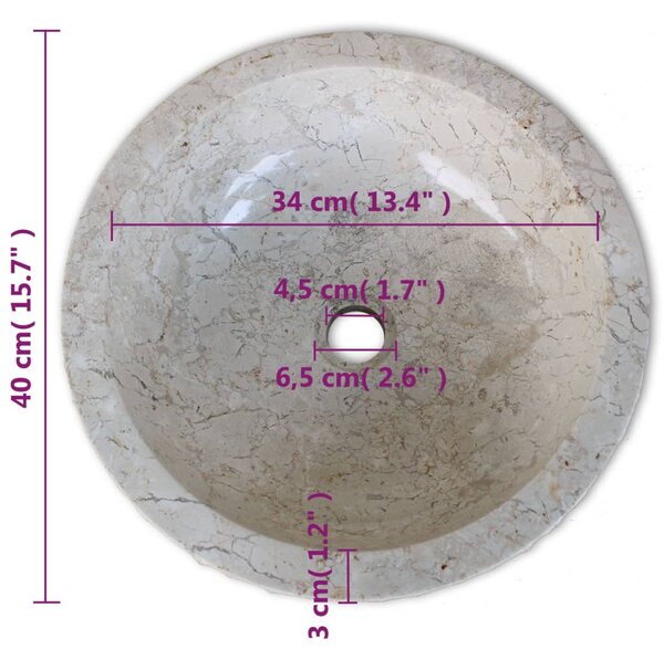 VidaXL Νιπτήρας Κρεμ 40 εκ. Μαρμάρινος