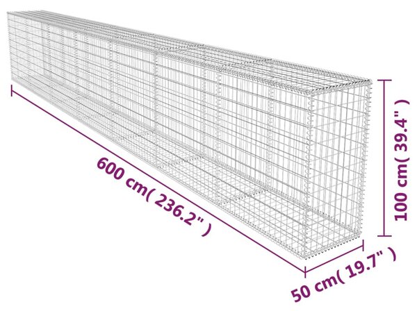 VidaXL Συρματοκιβώτιο Τοίχος 600x50x100 εκ. Γαλβαν.Χάλυβας + Κάλυμμα