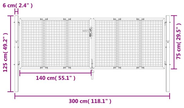 VidaXL Πύλη Κήπου Ανθρακί 300 x 125 εκ. Ατσάλινη