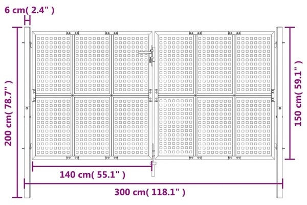 VidaXL Πύλη Κήπου Ανθρακί 300 x 150 εκ. Ατσάλινη