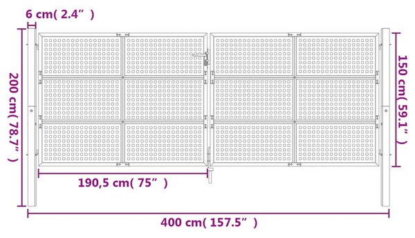 VidaXL Πύλη Κήπου Ανθρακί 400 x 150 εκ. Ατσάλινη