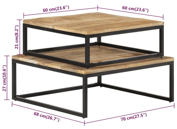 VidaXL Τραπεζάκια Ζιγκόν 2 τεμ. από Μασίφ Ξύλο Μάνγκο