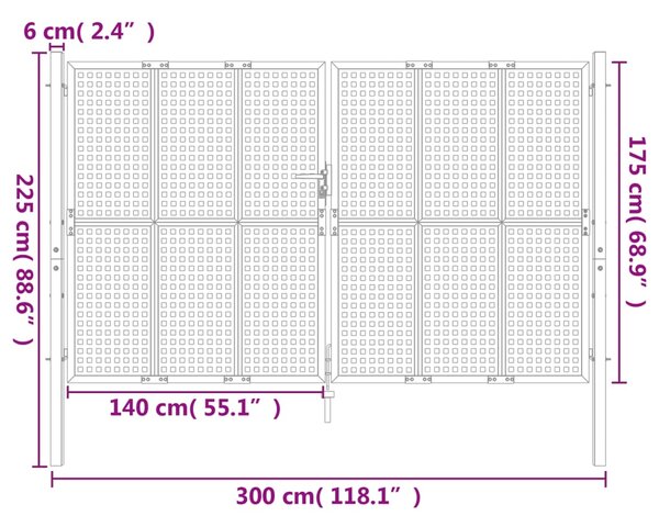 VidaXL Πύλη Κήπου Ανθρακί 300 x 175 εκ. Ατσάλινη