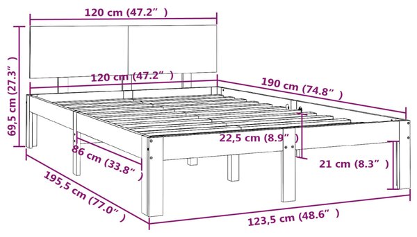 VidaXL Πλαίσιο Κρεβατιού Μελί 120x190 εκ. Μασίφ Ξύλο Small Double