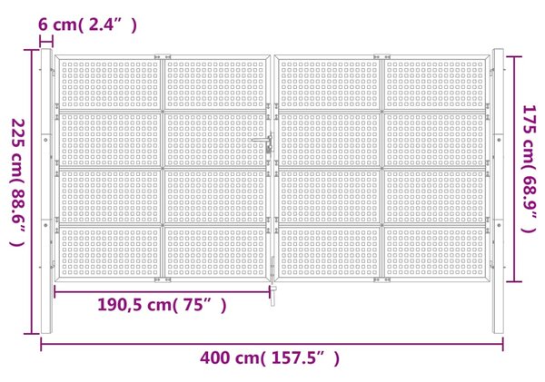 VidaXL Πύλη Κήπου Ανθρακί 400 x 175 εκ. Ατσάλινη