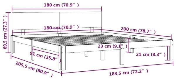 VidaXL Πλαίσιο Κρεβατιού Μελί 180 x 200 εκ. Μασίφ Ξύλο Super King