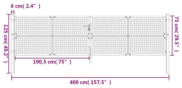 VidaXL Πύλη Κήπου Ανθρακί 400 x 125 εκ. Ατσάλινη