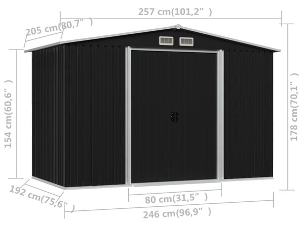 VidaXL Αποθήκη Κήπου Ανθρακί 257 x 205 x 178 εκ. Ατσάλινη