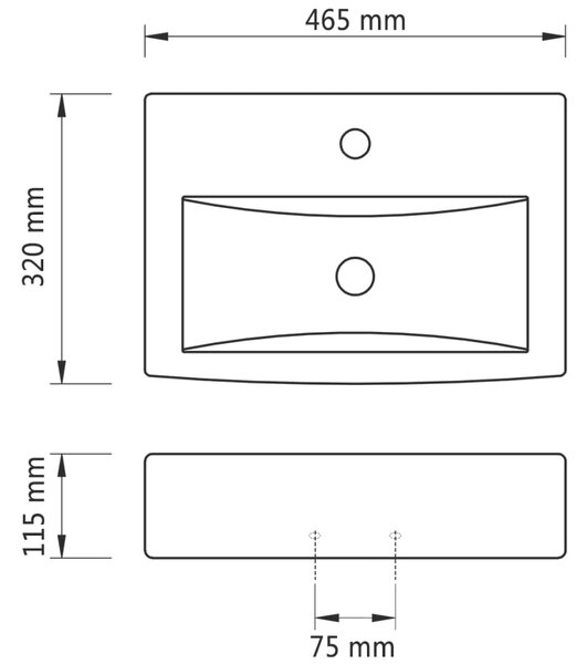 VidaXL Νιπτήρας Ορθογώνιος με Οπή Βρύσης/Υπερχείλισης Μαύρος Κεραμικός