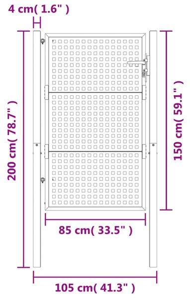 VidaXL Πύλη Κήπου Ανθρακί 105 x 200 εκ. Ατσάλινη