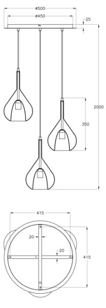 Fabas Luce 3481-47-297 - Πολύφωτο με συρματόσχοινο LILA 3xE27/40W/230V χρυσαφί/γκρι/διαφανής