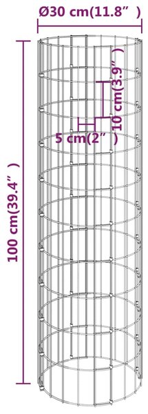 VidaXL Συρματοκιβώτιο-Γλάστρα Υπ. 3 τεμ Κυκλική Ø30x100εκ Γαλβ Χάλυβας