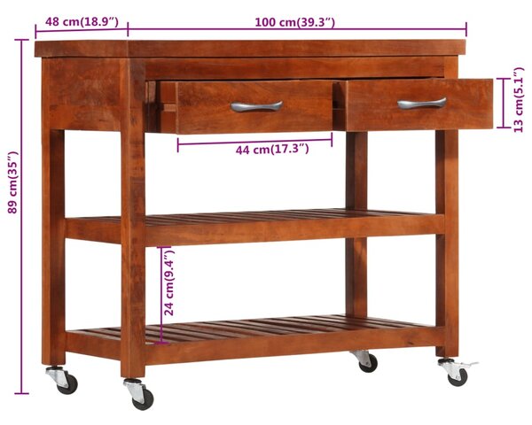 VidaXL Τρόλεϊ Κουζίνας 100 x 48 x 89 εκ. από Μασίφ Ξύλο Ακακίας