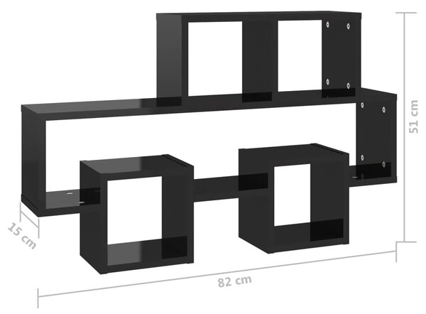 VidaXL Ράφι Τοίχου Σχήμα Αυτοκιν. Γυαλ. Μαύρο 82x15x51 εκ. Επεξ. Ξύλο